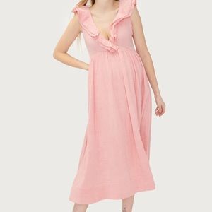 Hatch Pink Linen Ruffle Maternity Dress